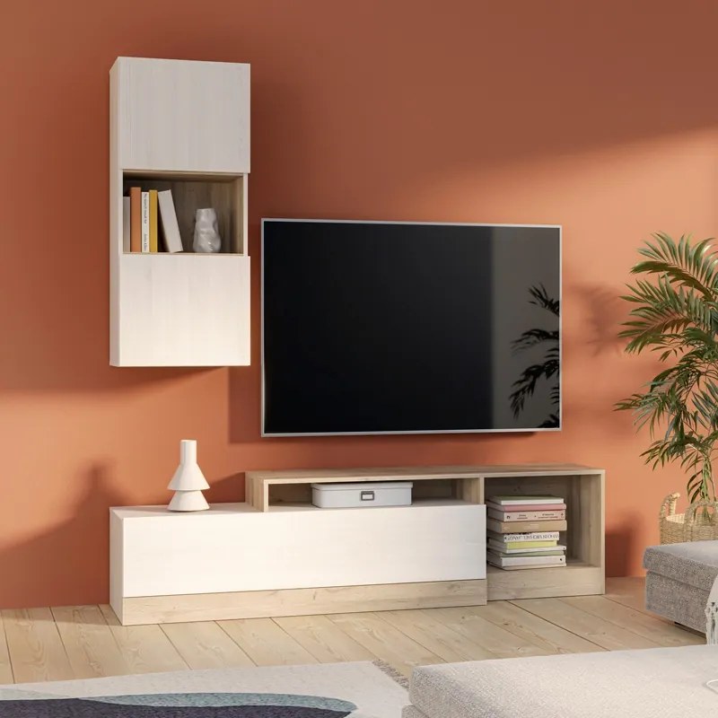 Ansamblu comoda TV Halmi alb stejar 180x39x190 cm