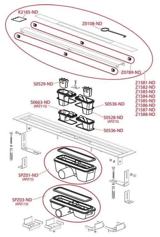 Set rigola de dus cu capac faiantabil, Alcadrain, APZ115 MARBLE LOW 75 cm