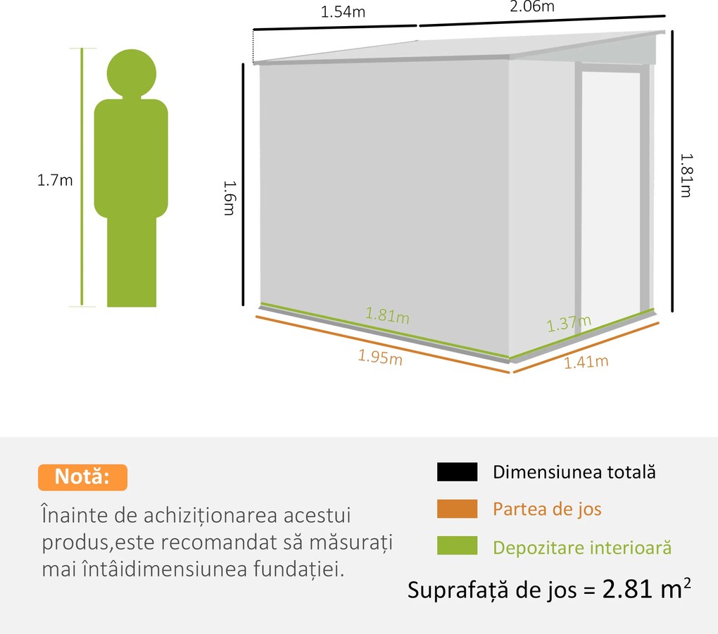 Outsunny Magazie Grădină din Oțel, Ușă Glisantă, pentru Căsuță de Unelte, Căsuță de Grădină, 154x206.5x160/181 cm, Albă | Aosom Romania