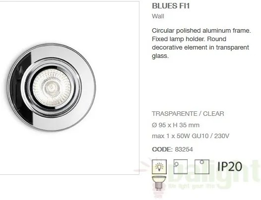 Set de 3 spoturi incastrabile tavan fals diam.9,5cm, BLUES FI1 TRASPARENTE 083254