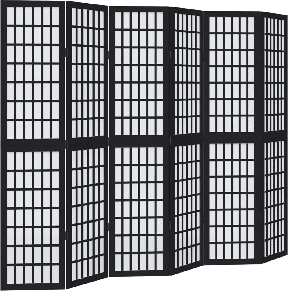 vidaXL Paravan de cameră cu 6 panouri, negru, lemn masiv paulownia