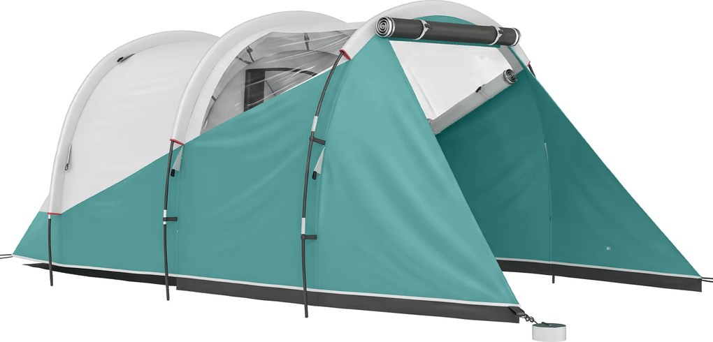 Outsunny Cort de Camping Impermeabil pentru 2-4 Persoane cu Cameră Separată, Cort Tunel cu Geantă de Transport, 460x260x190 cm, Verde | Aosom Romania