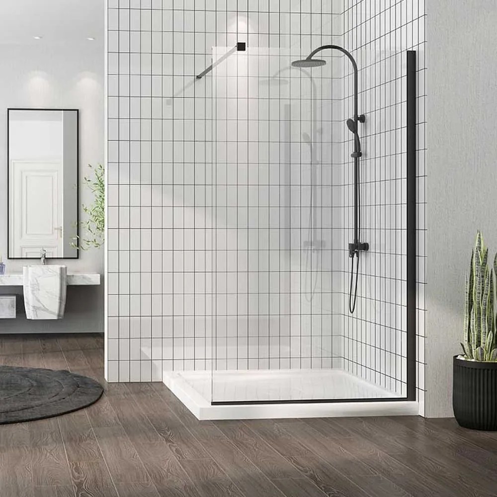 Paravan dus sticla securizata easy clean,walk-in negru mat 80x200 cm, Mediterraneo, Foxy 800x2000 mm