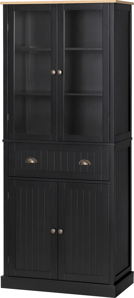 HOMCOM Bufet mobilier bucătărie dulap de bucătărie 4 uși dintre care 2 uși vitrate și 1 sertar rafturi reglabile - negru | Aosom Romania
