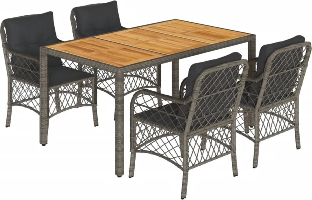 vidaXL Set mobilier de grădină cu perne, 5 piese, gri, poliratan