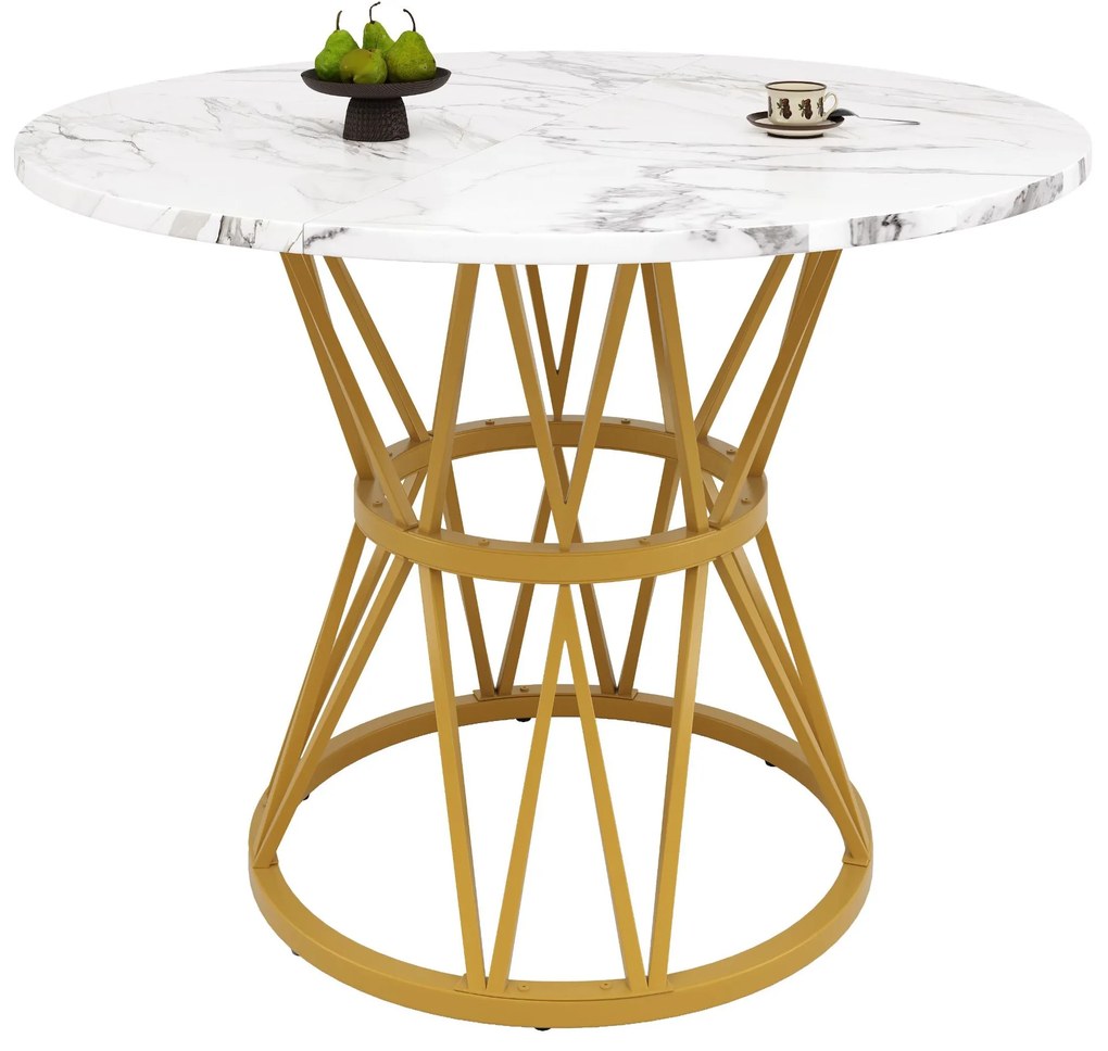 Masă rotundă pentru 4 persoane, Alb+Auriu | Aosom Romania