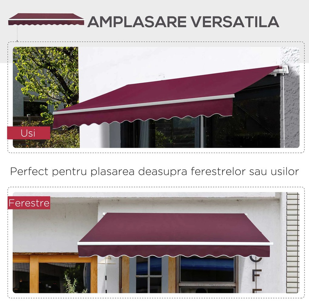 Copertina de Soare pentru Exterior Reglare cu Manivela, din Aluminiu si Poliester, 295x250cm, Rosu Inchis Outsunny | Aosom RO