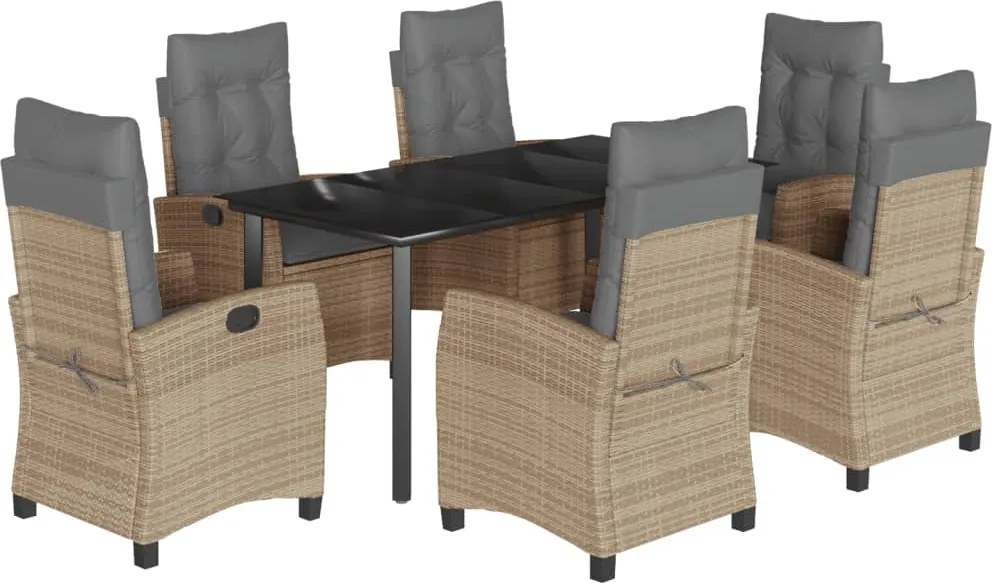 vidaXL Set mobilier pentru grădină, 7 piese, cu perne, bej, poliratan