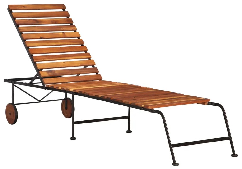 vidaXL Șezlong cu picioare din oțel, lemn masiv de acacia