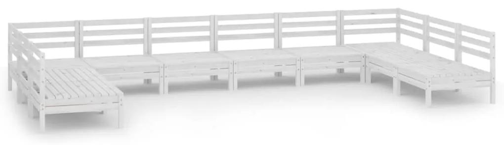 Set mobilier de gradina, 10 piese, alb, lemn masiv de pin Alb, 1