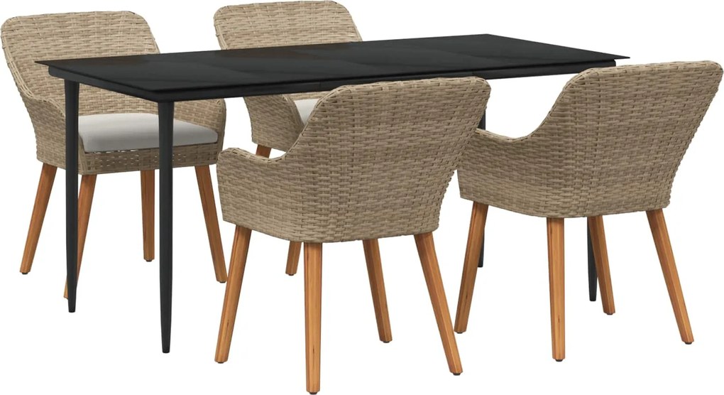 vidaXL Set de masă pentru grădină cu pernă 5 pcs Bej poliratan