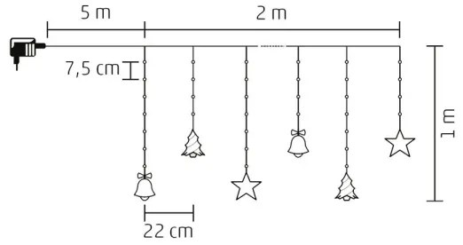 Ghirlandă LED de exterior, 186 LED, 7 m, IP44, alb rece