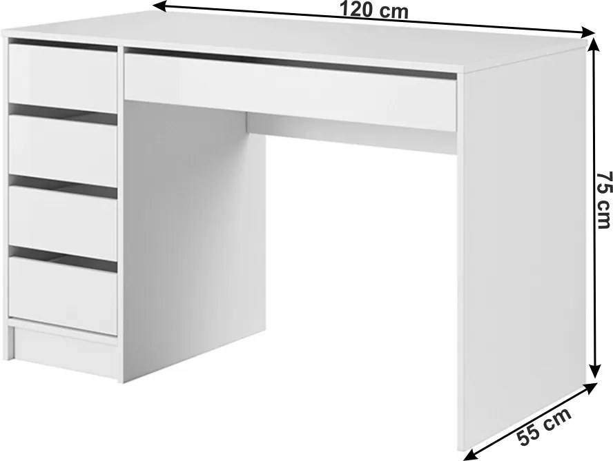 Măsuţă de toaletă, alb/alb lucios, DAKOTA