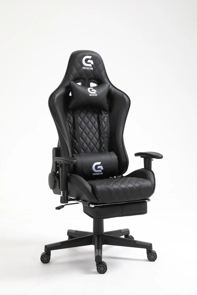 Scaun gaming cu masaj in perna lombara, suport picioare, funcție sezlong, SIG 5020, Negru