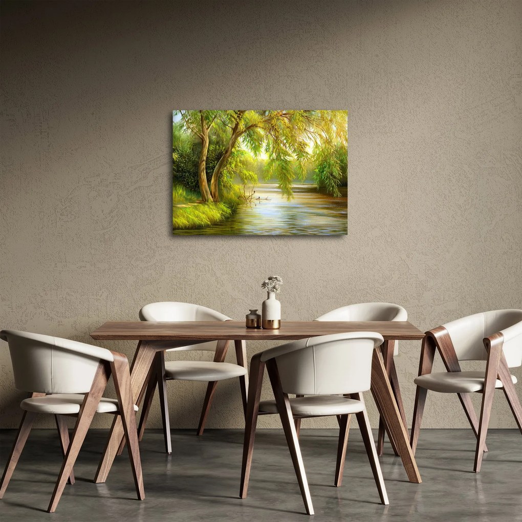 Tablou - Salcie lângă lac, pictură în ulei (70x50 cm)