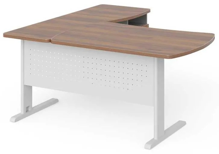 Statie de lucru de colt Manager 160 x 160 cm, dreapta, nuca warmia / gri