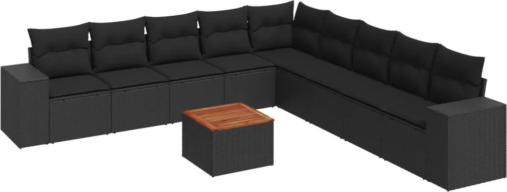 vidaXL Set canapele de grădină cu perne, 10 piese, negru, poliratan