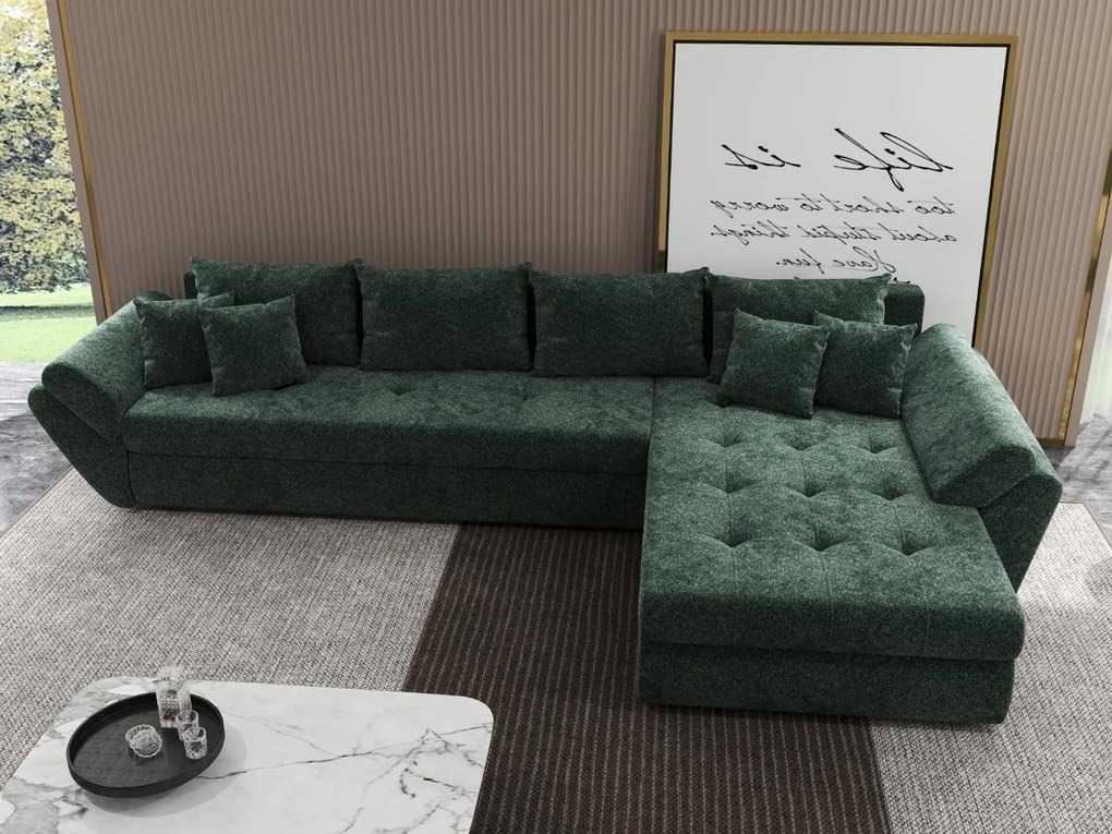 Colțar extensibil dumonde cu ladă de depozitare si sezut confortabil din spuma high-density, Loana XL Euphoria Verde II 335x185 cm