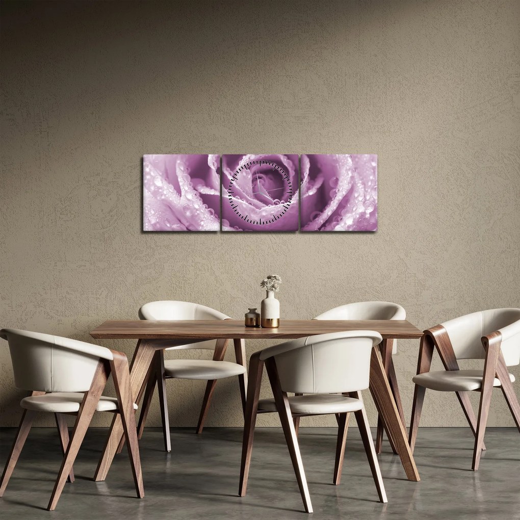 Tablou detaliu de floare de trandafir (cu ceas) (90x30 cm)