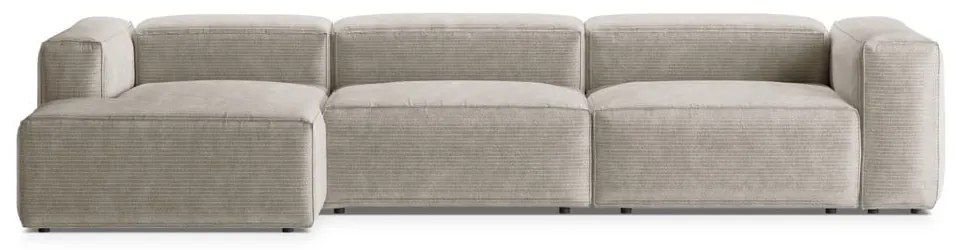 Colțar bej cu tapițerie din catifea reiată (cu colț pe partea stângă/cu șezlong) Bergamo – Cosmopolitan Design