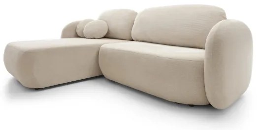 Canapea colțar extensibilă OLBIA în formă de L, cu spațiu de depozitare, pe partea stângă, bej