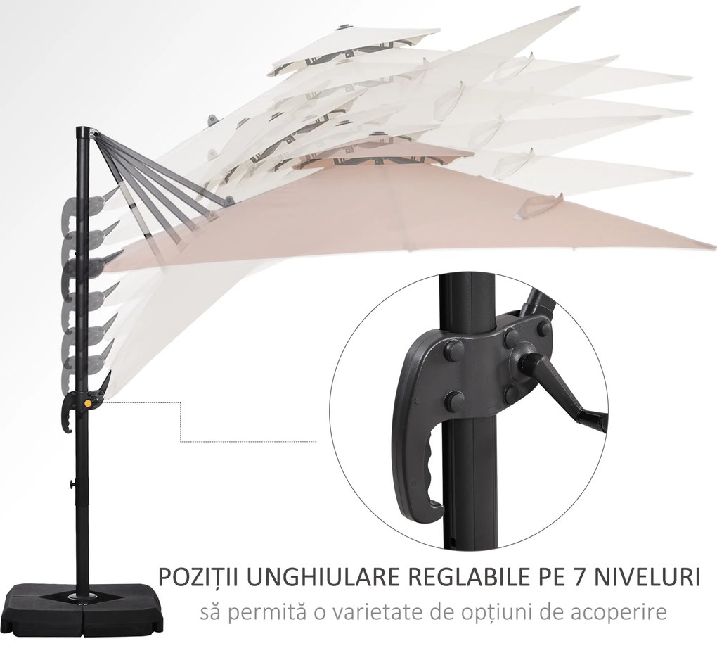 Outsunny Umbrelă de Grădină 2.7x2.7 m Reglabilă cu Bază și Husă Bej | Aosom Romania
