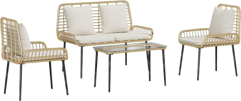 vidaXL Set de Mobilier pentru Grădină 4 pcs Negru și Crem poliratan