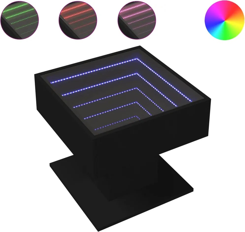 vidaXL Măsuță de cafea cu LED, negru, 50x50x45 cm, lemn prelucrat