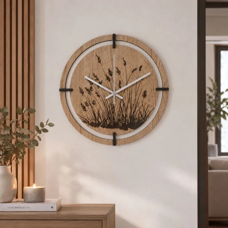 SENTOP | Ceas din lemn cu motiv floral | MARIN