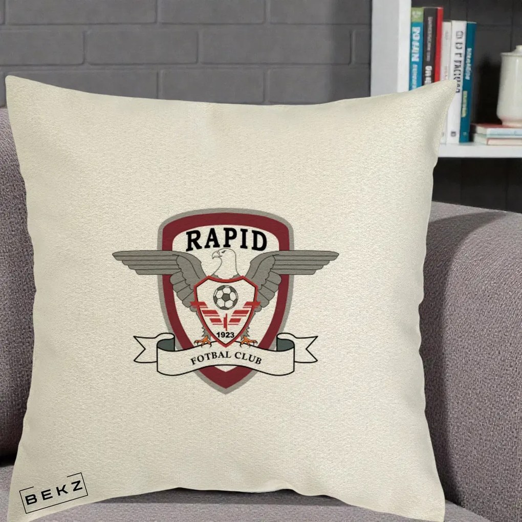 Perna Personalizata Rapid Fotbal Club 1923, 40x40 cm, Ecru, Husa Detasabila, Perna Inclusa, BEKZ®