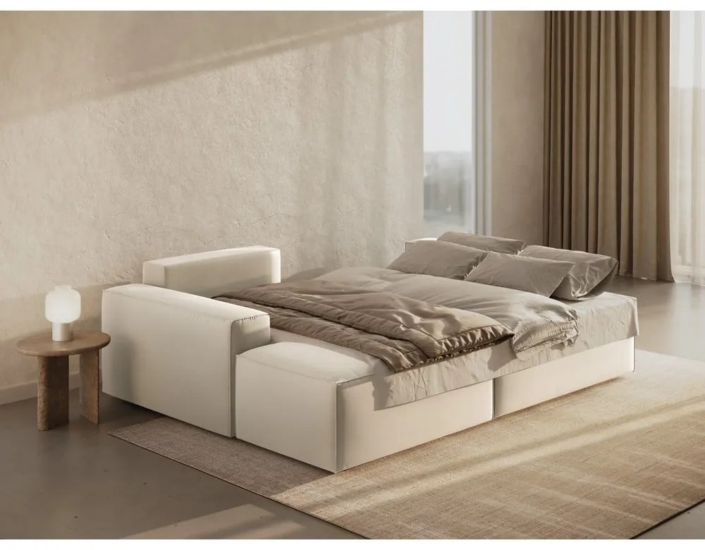 Colțar bej extensibil/cu spațiu de depozitare cu tapițerie din catifea (cu colț pe partea stângă /cu șezlong) Jodie – Micadoni