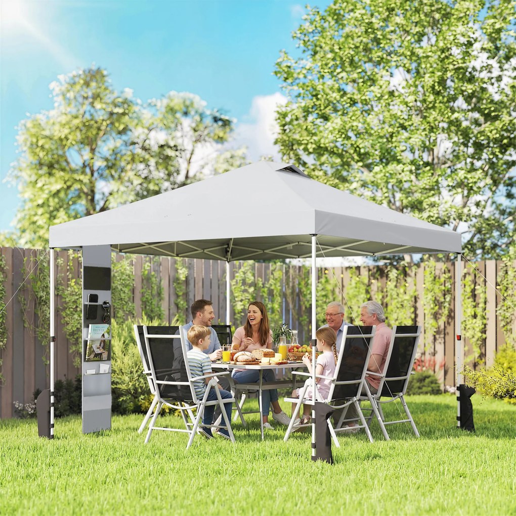 Outsunny Pavilion 3x3 m Pop-Up cu Buzunare, UPF 50+, cu Saci de Nisip și Geantă cu Roți | Aosom Romania