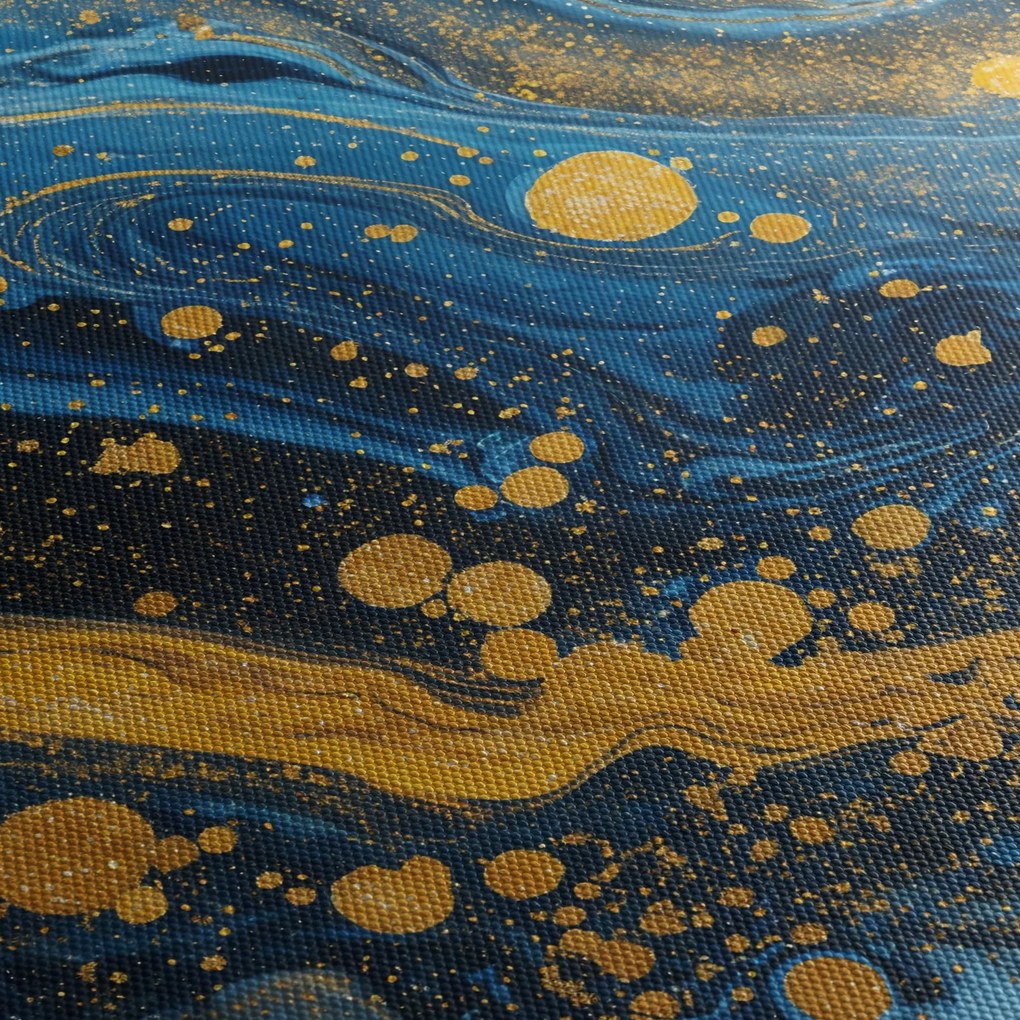 Tablou - Abstracție albastră cu aur (cu ceas) (90x30 cm)