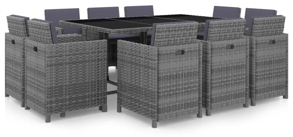 vidaXL Set mobilier de exterior cu perne, 11 piese, gri, poliratan