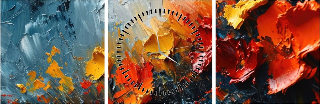 Tablou - Pictură abstractă de flori III. (cu ceas) (90x30 cm)