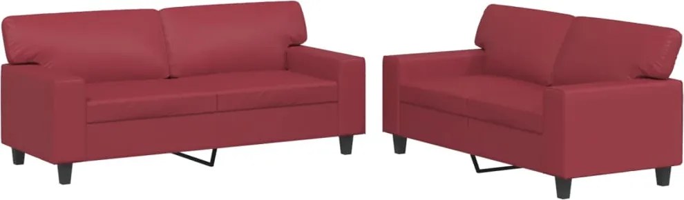 vidaXL Set de canapele, 2 piese, roșu vin, piele ecologică