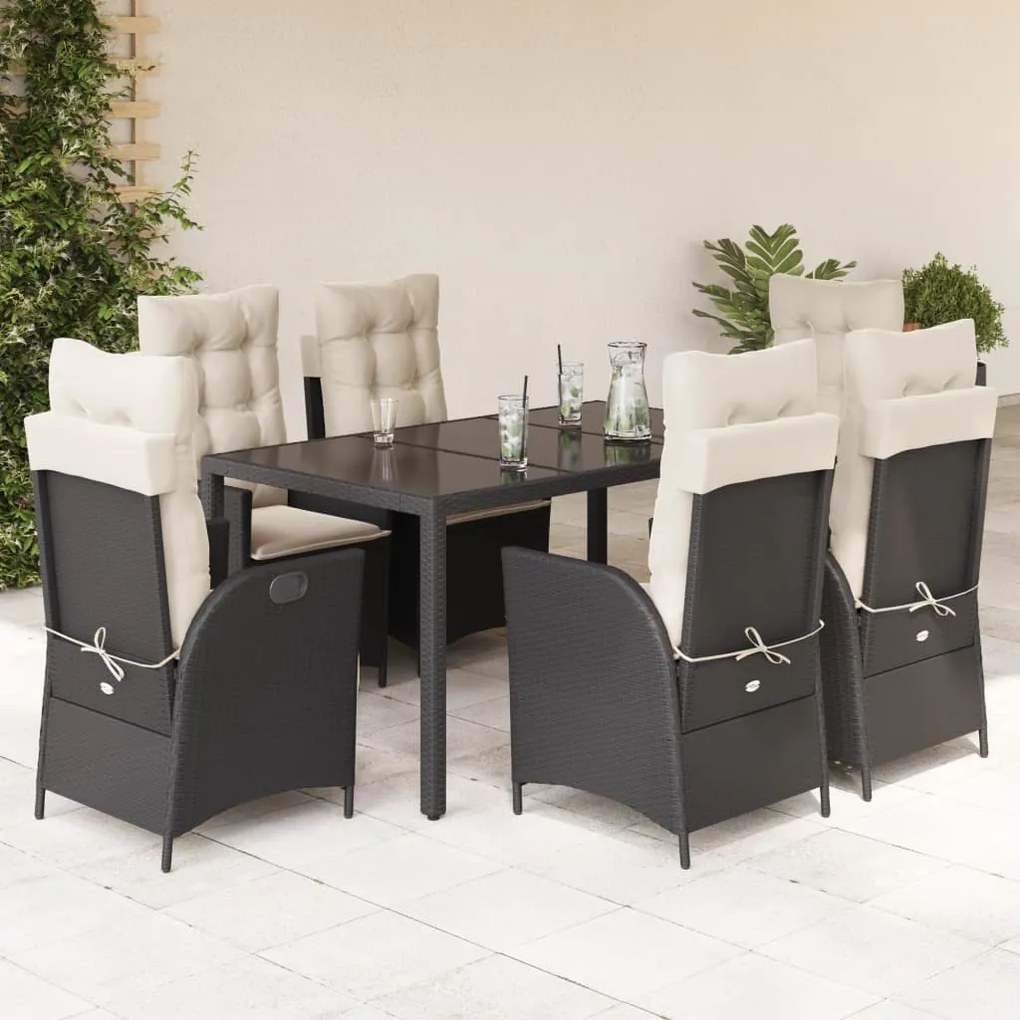 3213063 vidaXL Set mobilier de grădină cu perne, 7 piese, negru, poliratan