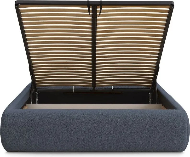 Pat matrimonial albastru închis tapițat cu spațiu de depozitare/fără tăblie cu somieră 160x200 cm Inera – Bobochic Paris