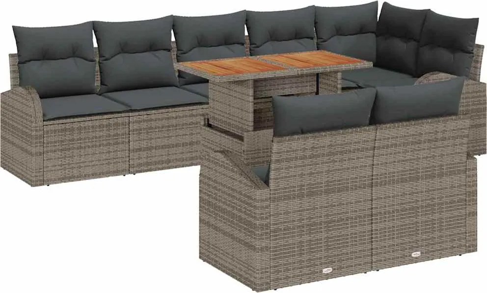 vidaXL Set de canapele pentru grădină 9 pcs Gri Rattan poli