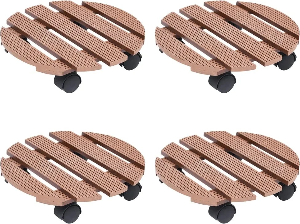 vidaXL Cărucioare pentru plante, 4 buc., maro, Ø30x7,5 cm, WPC