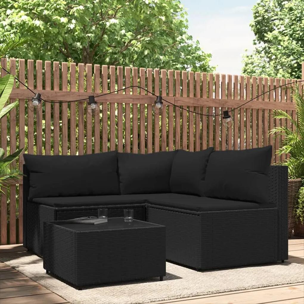 319781 vidaXL Set mobilier relaxare grădină 4 piese cu perne poliratan negru