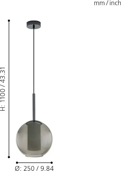 Eglo 97633 - Pendul suspendat pe cablu TINDARI 1xE27/60W/230V negru fumuriu