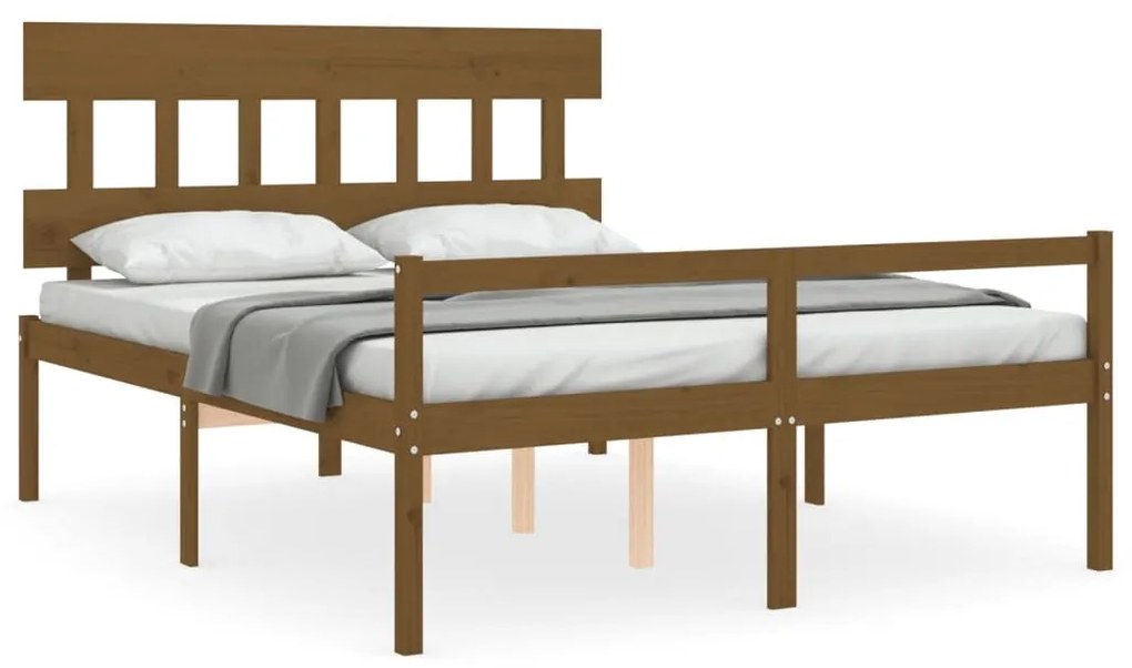 3195424 vidaXL Cadru de pat senior cu tăblie, maro miere, king size lemn masiv