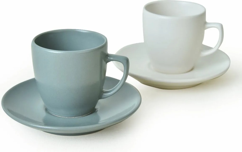 Set 2 cesti cu 2 farfurii 275KRM2220, alb/verde, ceramica, 95 ml