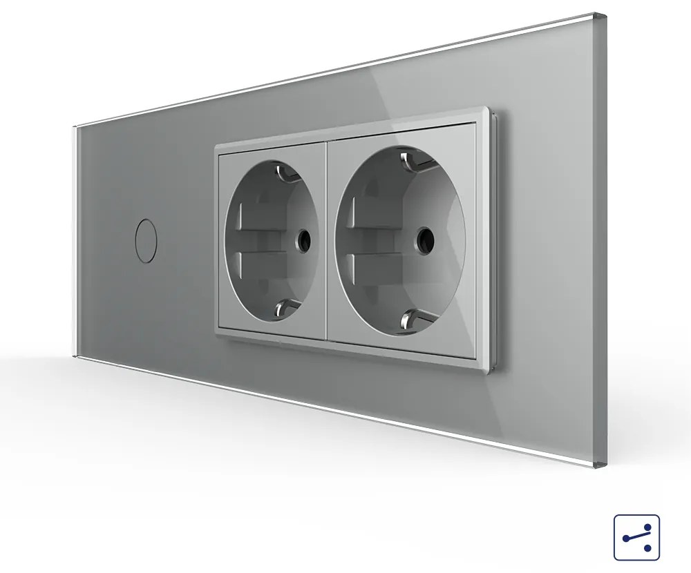 Intrerupator Simplu Cap Scara / Cruce + 2 Prize LIVOLO cu Rama Din Sticla, Standard Italian, 6M