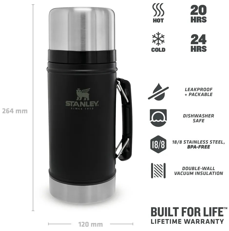 Termos negru pentru mâncare din oțel inoxidabil 940 ml Legendary Classic Black – Stanley