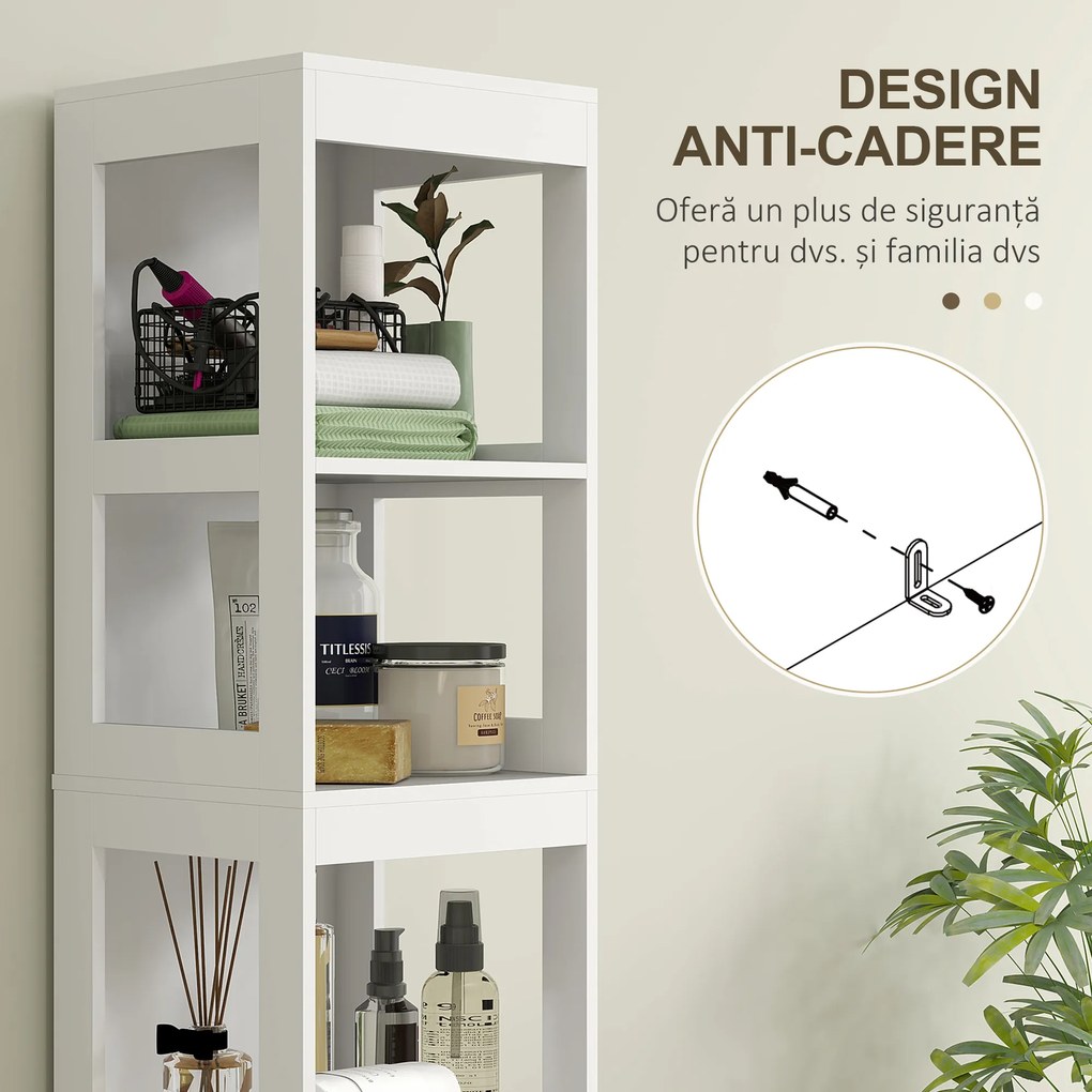 HOMCOM Mobilier de Baie cu 3 Rafturi Deschise și 2 Sertare, 30x30x141.2 cm, Alb | Aosom Romania