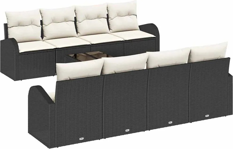 vidaXL Set de canapele pentru grădină 9 pcs Negru și Crem poliratan