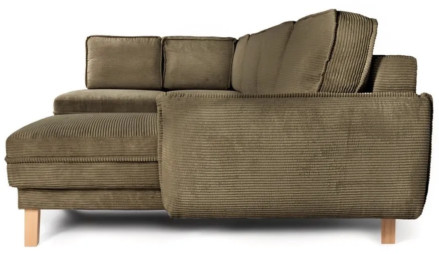 Colțar verde extensibil cu tapițerie din catifea reiată (cu colț pe partea stângă /în formă de "U") Tori – Bonami Selection