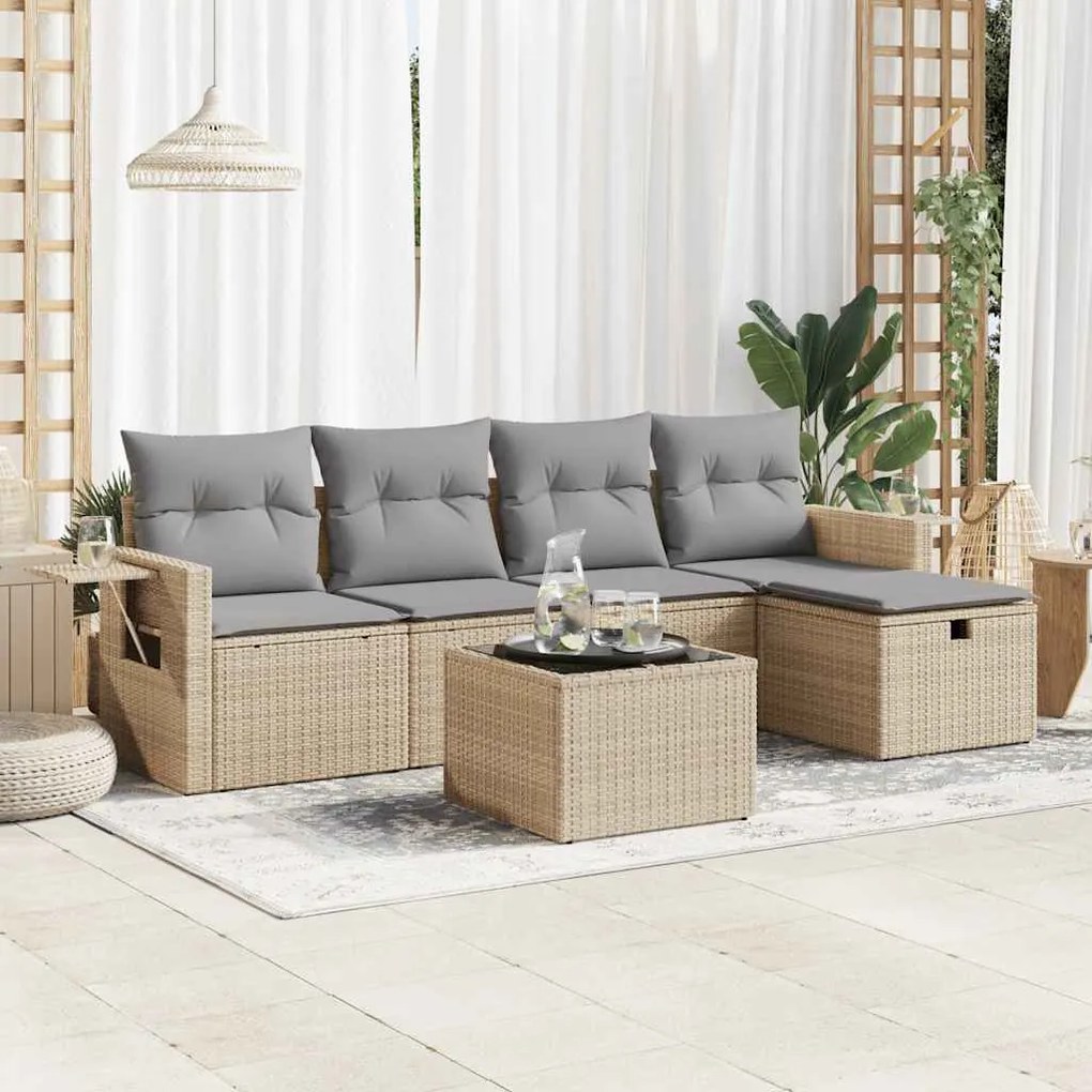 vidaXL Set canapele de grădină cu perne, 6 piese, bej, poliratan